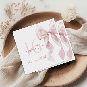 Pink Bow Sweet 16 Birthday Napkins