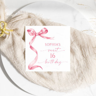 Pink Bow Sweet 16 Birthday Party Napkin