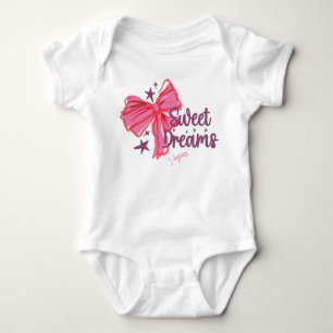Pink Bow "Sweet Dreams" Glitter Typography Baby Bodysuit