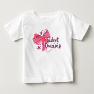 Pink Bow "Sweet Dreams" Glitter Typography Baby T-Shirt