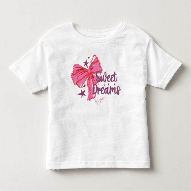 Pink Bow "Sweet Dreams" Glitter Typography Toddler T-Shirt (Front)