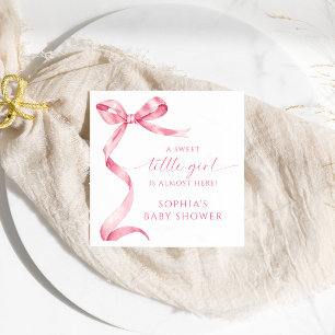 Pink Bow Sweet Little Girl Baby Shower Napkin