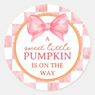 Pink Bow Sweet Little Pumpkin Girl Baby Shower Classic Round Sticker