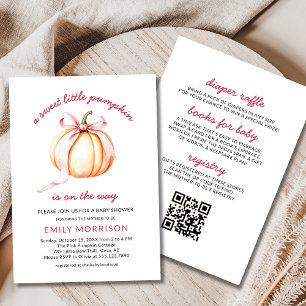 Pink Bow Sweet Little Pumpkin Girl Baby Shower Invitation