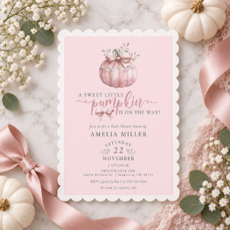 Pink Bow Sweet Pumpkin on the Way Baby Shower Invitation