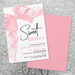 Pink Bow Sweet Sixteen 16th Birthday Invitation<br><div class="desc">Sweet Sixteen Birthday Invitation. This stylish and modern design features a soft watercolor bow with a ribbon frame accenting the top and left side, adding a playful and elegant touch. At the top, the words “Sweet Sixteen” are written in a beautiful mix of black and pink fonts for a fun...</div>