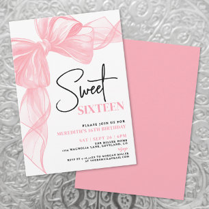 Pink Bow Sweet Sixteen 16th Birthday Invitation