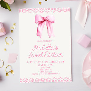 Pink Bow Sweet Sixteen 16th Birthday Party Invitation