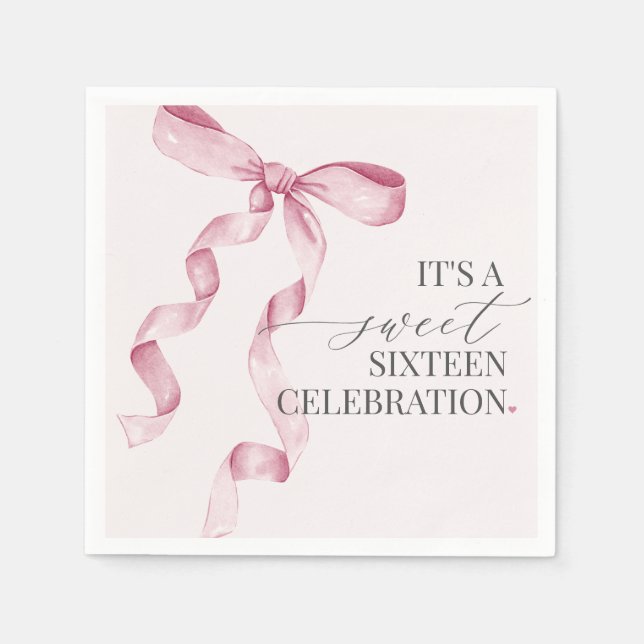 Pink Bow Sweet Sixteen Birthday Decor Paper Napkin (Front)