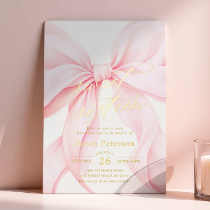 Pink Bow Sweet Sixteen Birthday Foil Invitation