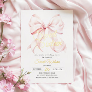 Pink Bow Sweet Sixteen Birthday Foil Invitation