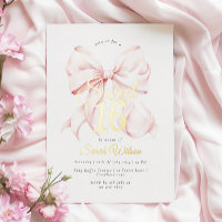 Pink Bow Sweet Sixteen Birthday Foil Invitation