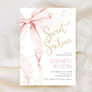 Pink Bow Sweet Sixteen Birthday Invitation