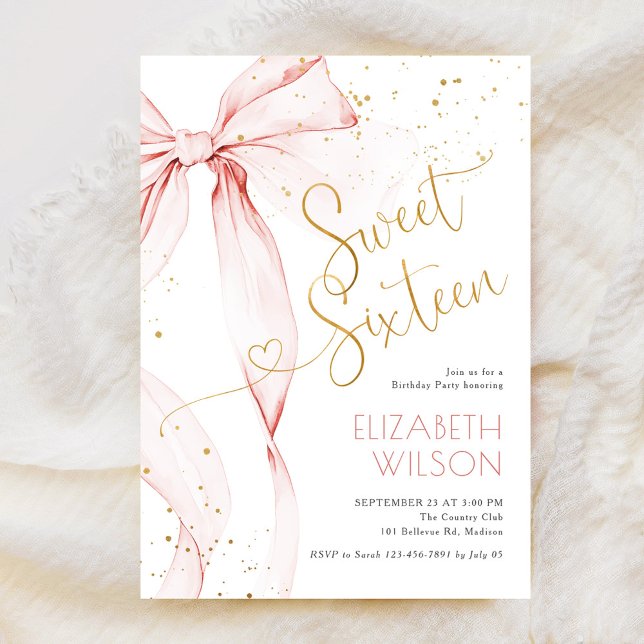 Pink Bow Sweet Sixteen Birthday Invitation (Creator Uploaded)