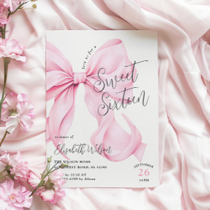 Pink Bow Sweet Sixteen Birthday Invitation