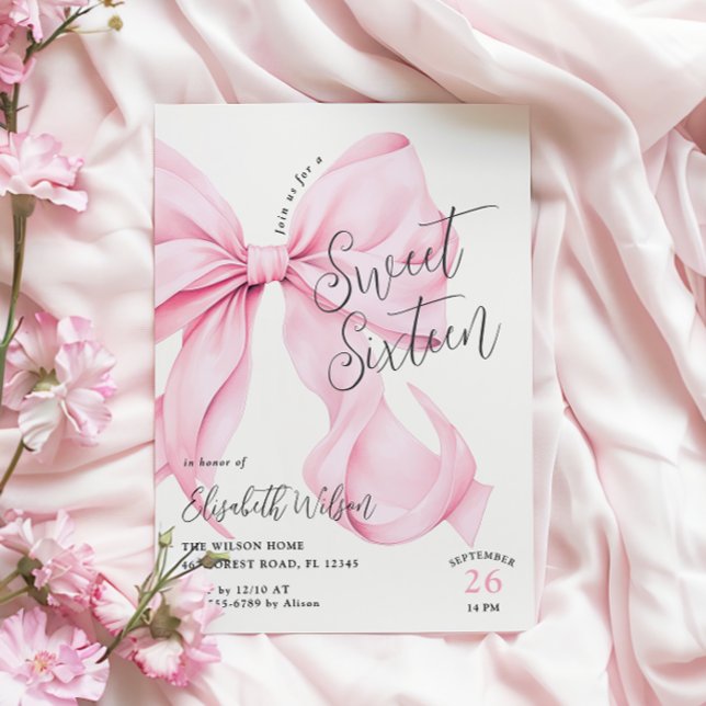 Pink Bow Sweet Sixteen Birthday Invitation (Creator Uploaded)