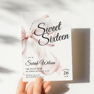 Pink Bow Sweet Sixteen Birthday Invitation