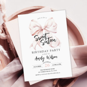 Pink Bow Sweet Sixteen Birthday Invitation