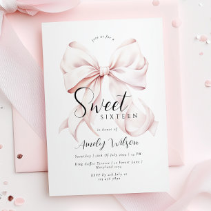 Pink Bow Sweet Sixteen Birthday Invitation
