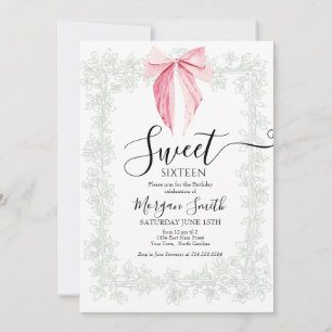 pink bow Sweet Sixteen Birthday Invitation