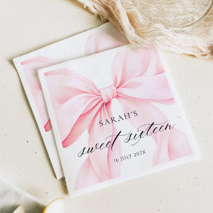 Pink Bow Sweet Sixteen Birthday Napkin