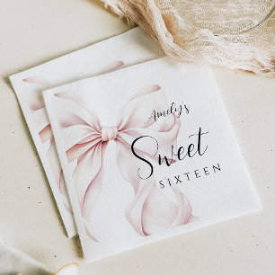 Pink Bow Sweet Sixteen Birthday Napkin