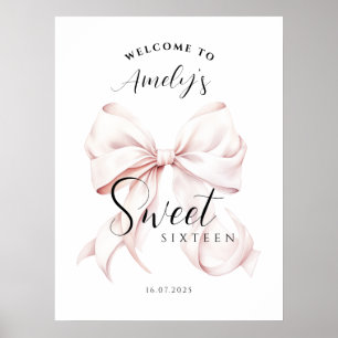 Pink Bow Sweet Sixteen Birthday Welcome Poster