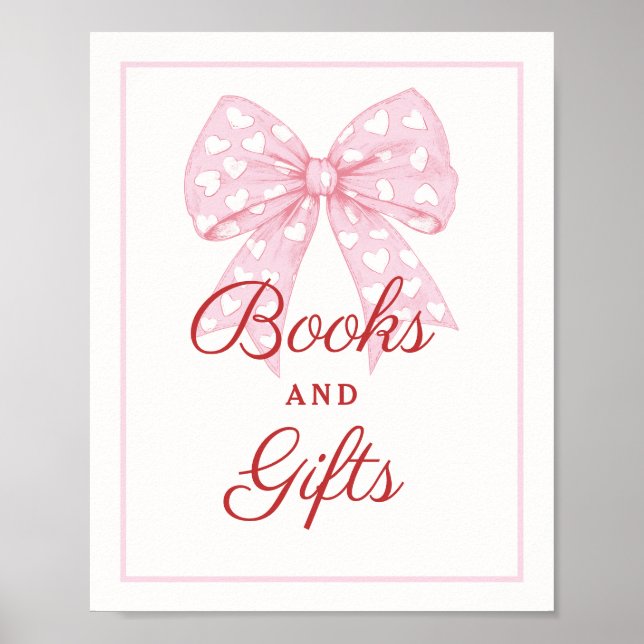Pink Bow Sweetheart Baby Shower Books and Gifts Poster (Front)
