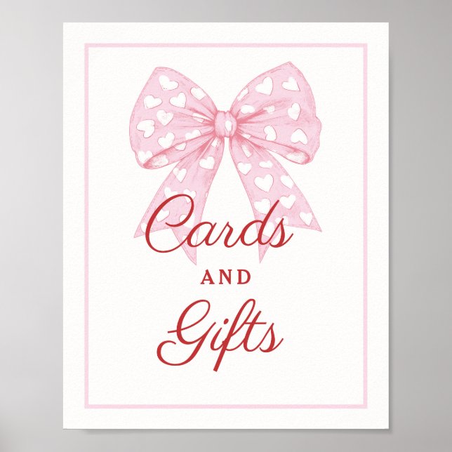 Pink Bow Sweetheart Baby Shower Cards and Gifts Poster (Front)