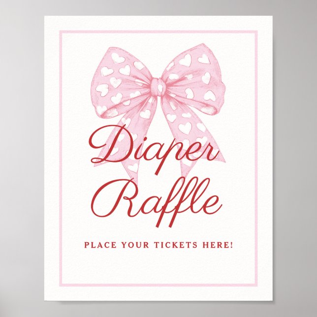 Pink Bow Sweetheart Baby Shower Diaper Raffle Sign (Front)