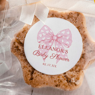 Pink Bow Sweetheart Baby Shower Favour Classic Round Sticker