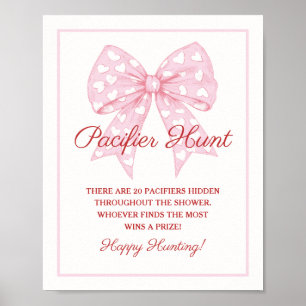 Pink Bow Sweetheart Baby Shower Pacifier Hunt Game Poster