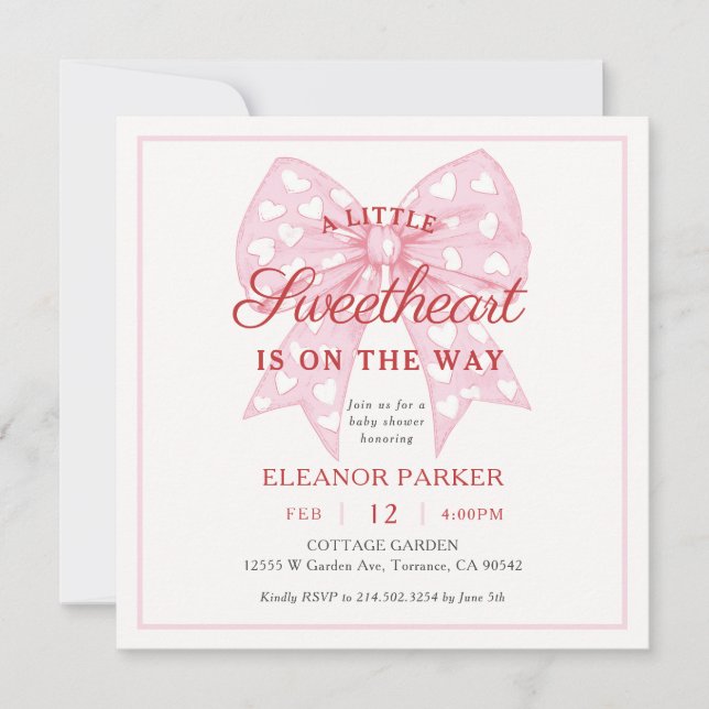 Pink Bow Sweetheart Baby Shower Square Invitation (Front)