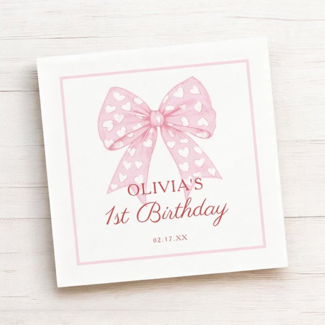 Pink Bow Sweetheart Birthday Party Napkin (Creator Uploaded)
