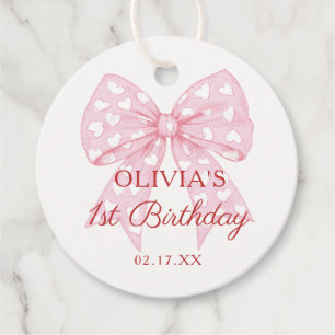 Pink Bow Sweetheart Girl 1st Birthday Favour Tags