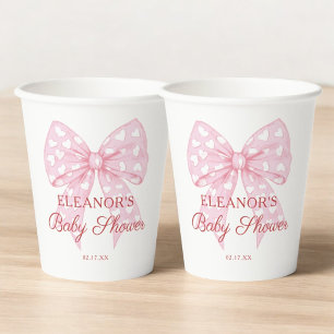Pink Bow Sweetheart Girl Baby Shower Paper Cups