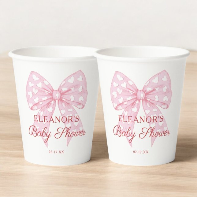 Pink Bow Sweetheart Girl Baby Shower Paper Cups (Creator Uploaded)