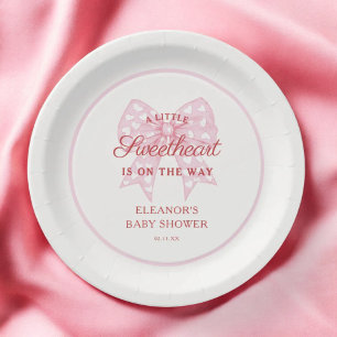 Pink Bow Sweetheart Girl Baby Shower Paper Plate