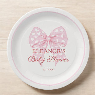Pink Bow Sweetheart Girl Baby Shower Paper Plate