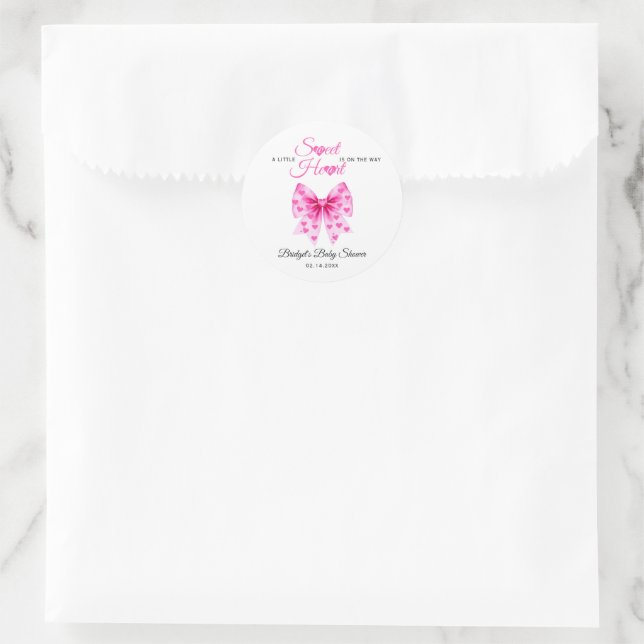 Pink Bow Sweetheart girl Valentine's Baby shower  Classic Round Sticker (Bag)