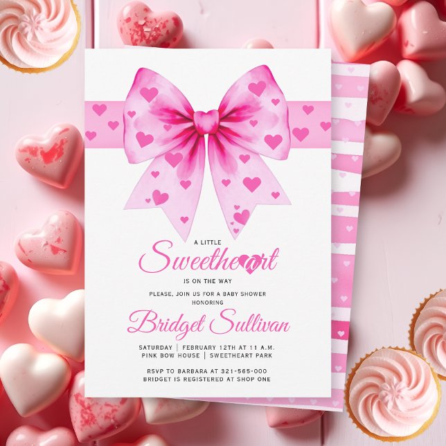 PInk Bow Sweetheart girl Valentine's Baby shower  Invitation (Creator Uploaded)