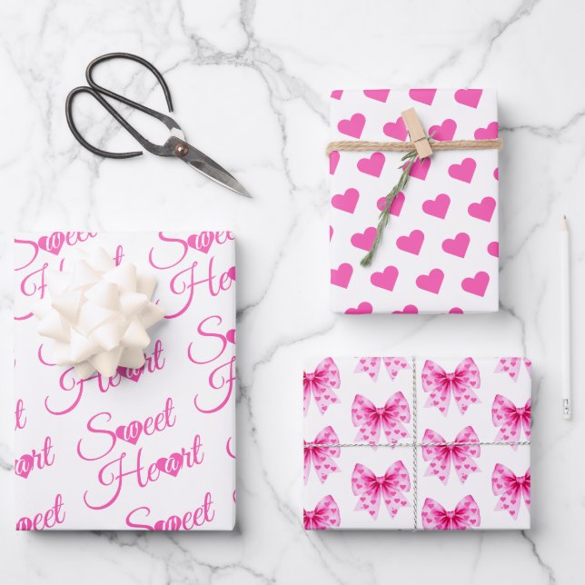 Pink Bow Sweetheart girl Valentine's Baby shower  Wrapping Paper Sheet (Front)