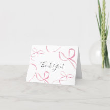 Pink bow thank you cards, bow note card