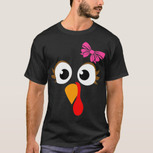 Pink Bow Thanksgiving Turkey Face Girl  T-Shirt