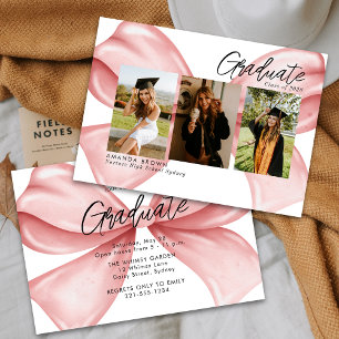 Pink Bow Three Photo Graduation 2025 Invitation