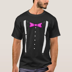 Pink Bow Tie Suspenders Cummerbund Tuxedo Bow Tie T-Shirt