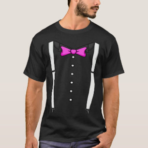 Pink Bow Tie Suspenders Cummerbund Tuxedo Bow Tie T-Shirt