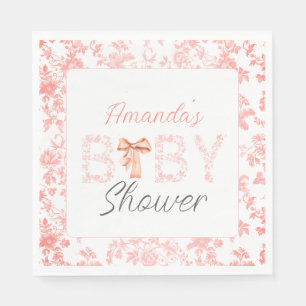 Pink Bow Toile de Jouy Floral Baby Shower Napkin