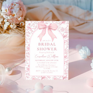 Pink Bow Toile Floral Chinoiserie Bridal Shower Invitation