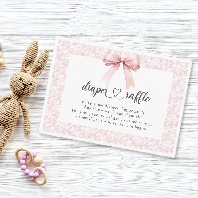 Pink Bow Toile Girl Baby Shower Enclosure Card (Pink Bow Toile Girl Baby Shower Enclosure Card)